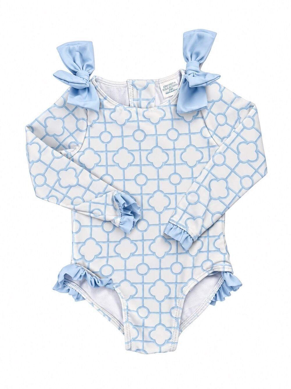 Edgehill Collection Baby Girls 18M Blue White Long Sleeve One Piece Swimsuit